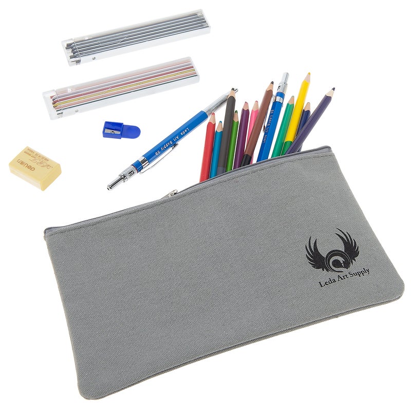 Leda Art Supply Leda Canvas Pencil Bag (9 x 5 inches) for Colored Pencils, Graphite and Charcoal Pencils, pens, Crayons and Other Drawing Materials - Image 3